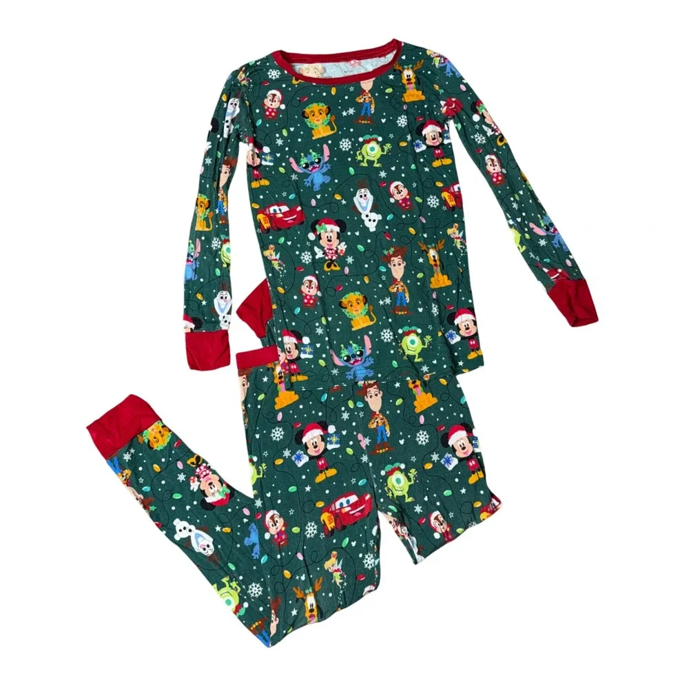 Little Sleepies Pajama Set Kids 9/10 Green Good Disney Holiday Magic Bamboo
